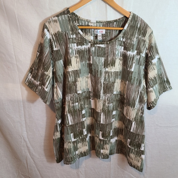 d & Co Denim+Company Jersey Printed  Scoop Neck Top - Picture 2 of 8